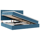 vidaXL Ágy tárolóval és matraccal Sötét kék 200 x 200 cm Bársony