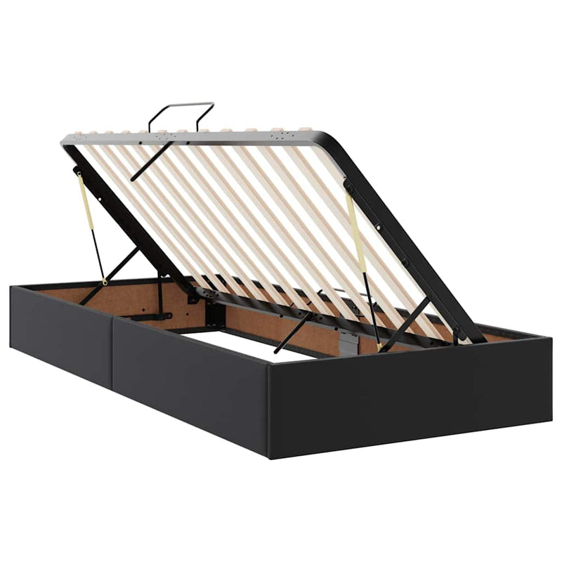 vidaXL Ágy tárolóval és matraccal matracmal Fekete 200 x 200 cm Műbőr