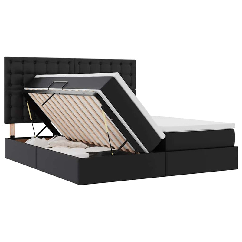 vidaXL Ágy tárolóval és matraccal matracmal Fekete 200 x 200 cm Műbőr