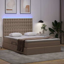 vidaXL Ágy tárolóval és LED lámpával tárolóval Kávé 140 x 190 cm Műbőr