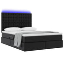 vidaXL Ágy tárolóval és LED lámpával leddel Fekete 140 x 200 cm Műbőr