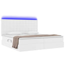 vidaXL Ágy tárolóval és LED lámpával Tiszta Fehér 200 x 200 cm Műbőr