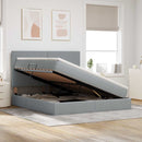 vidaXL Ágy tárolóval és LED lámpával Világosszürke 160 x 200 cm