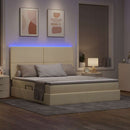 vidaXL LED tárolós ágy matraccal Krém 160 x 200 cm Szövet
