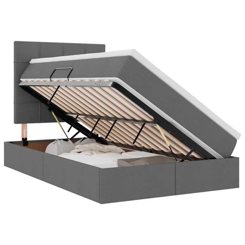 vidaXL Ágy tárolóval és LED lámpával Sötétszürke 120 x 190 cm