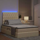 vidaXL Ágy tárolóval és LED lámpával Krém 120 x 200 cm Poliészter