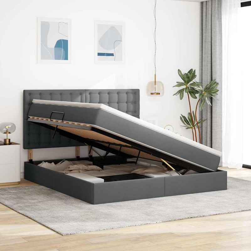 vidaXL Ágy tárolóval és LED lámpával Sötétszürke 160 x 200 cm
