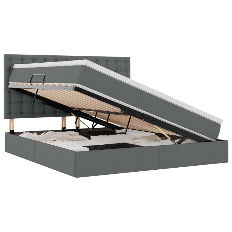 vidaXL Ágy tárolóval és LED lámpával Sötétszürke 160 x 200 cm