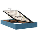 vidaXL Ágy tárolóval és LED lámpával Kék 120 x 190 cm Bársony