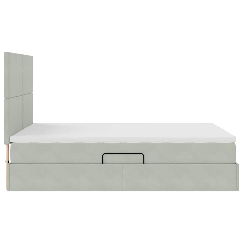 vidaXL Ágy tárolóval és LED lámpával Világosszürke 140 x 200 cm