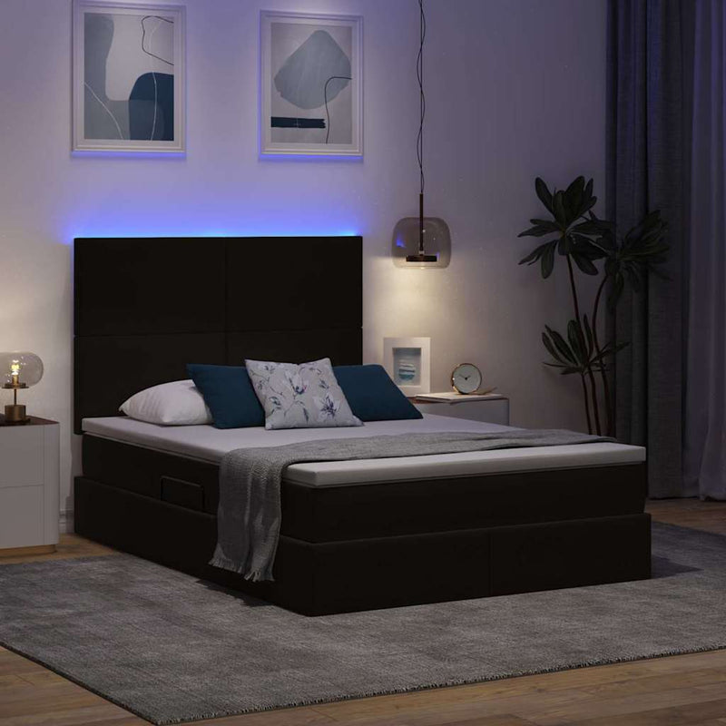 vidaXL Ágy tárolóval és LED lámpával Fekete 140 x 200 cm Bársony