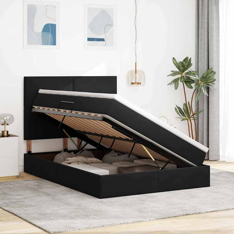 vidaXL Ágy tárolóval és LED lámpával Fekete 140 x 200 cm Bársony