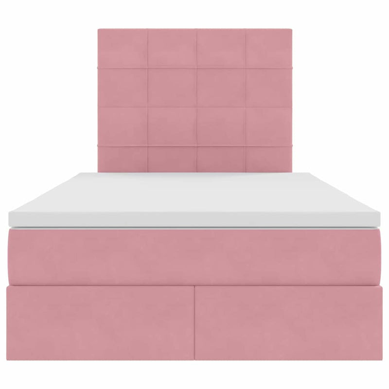 vidaXL Ágy tárolóval és LED lámpával Rózsaszín 120 x 190 cm Bársony