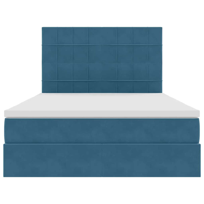 vidaXL Ágy tárolóval és LED lámpával Sötét kék 140 x 190 cm Bársony