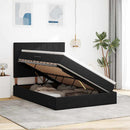 vidaXL Ágy tárolóval és LED lámpával Fekete 140 x 200 cm Bársony
