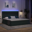 vidaXL Ágy tárolóval és LED lámpával Sötétzöld 200 x 200 cm Bársony