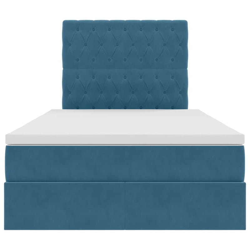 vidaXL Ágy tárolóval és LED lámpával Kék 120 x 190 cm Bársony