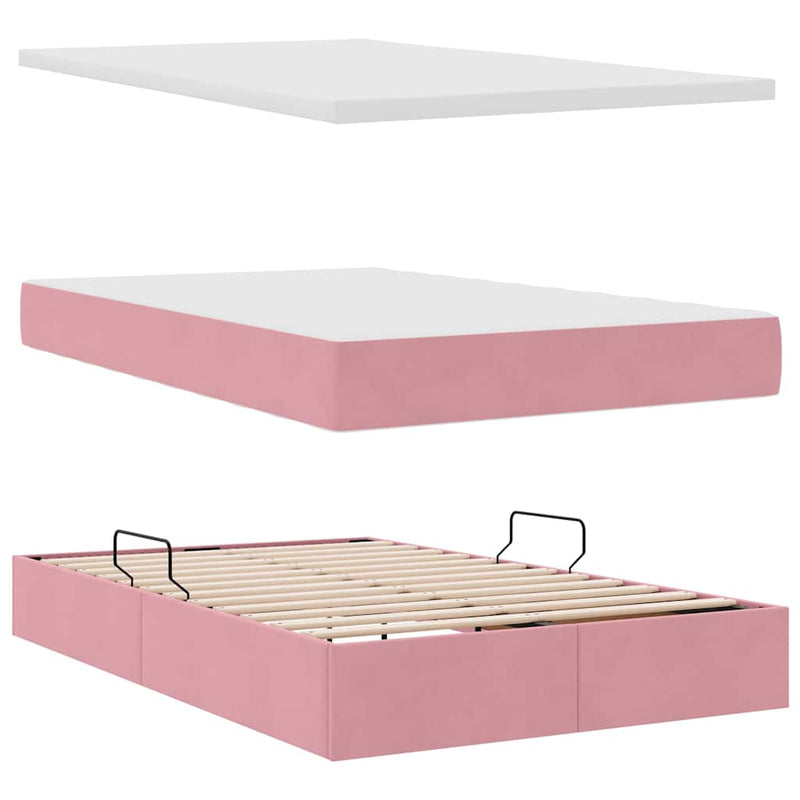 vidaXL Ágy tárolóval és LED lámpával Rózsaszín 120 x 190 cm Bársony