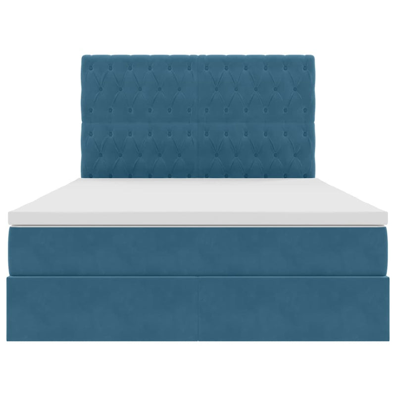 vidaXL Ágy tárolóval és LED lámpával Sötét kék 140 x 190 cm Bársony