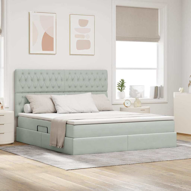 vidaXL Ágy tárolóval és LED lámpával Világosszürke 180 x 200 cm