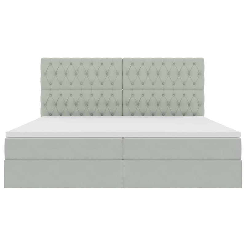 vidaXL Ágy tárolóval és LED lámpával Világosszürke 200 x 200 cm