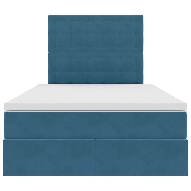 vidaXL Ágy tárolóval és LED lámpával Kék 120 x 190 cm Bársony