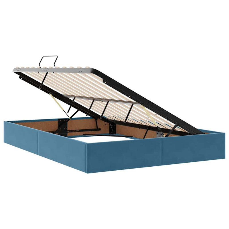 vidaXL Ágy tárolóval és LED lámpával Sötét kék 140 x 190 cm Bársony