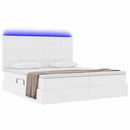 vidaXL Ágy tárolóval és LED lámpával Tiszta Fehér 200 x 200 cm Műbőr