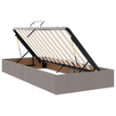 vidaXL Ágy LED -es lámpákkal fejtámlával Tópszínű 200 x 200 cm szövet