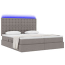 vidaXL Ágy LED -es lámpákkal fejtámlával Tópszínű 200 x 200 cm szövet