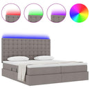 vidaXL Ágy LED -es lámpákkal fejtámlával Tópszínű 200 x 200 cm szövet