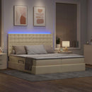 vidaXL Ágy LED -es lámpákkal fejtámlával Krém 200 x 200 cm szövet