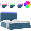 vidaXL Ágy LED szalagokkal fejtámlával Sötét kék 200 x 200 cm Bársony