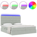 vidaXL LED tárolós ágy matraccal Világosszürke 200 x 200 cm Bársony