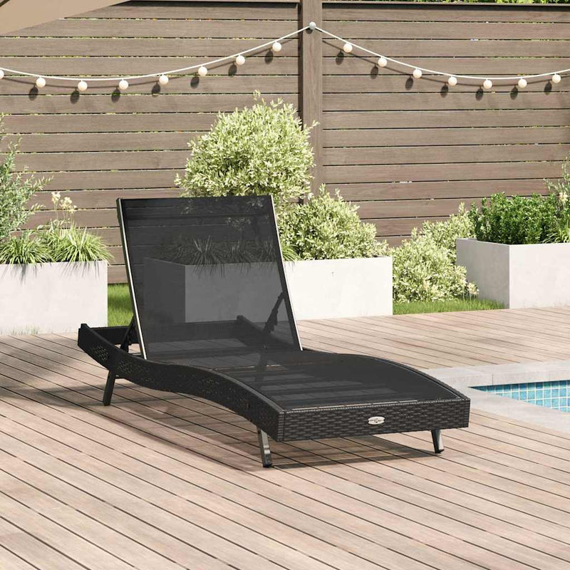 vidaXL Napozó 1-személy Fekete 70 x 197 x 82 cm Poliratán és Fém