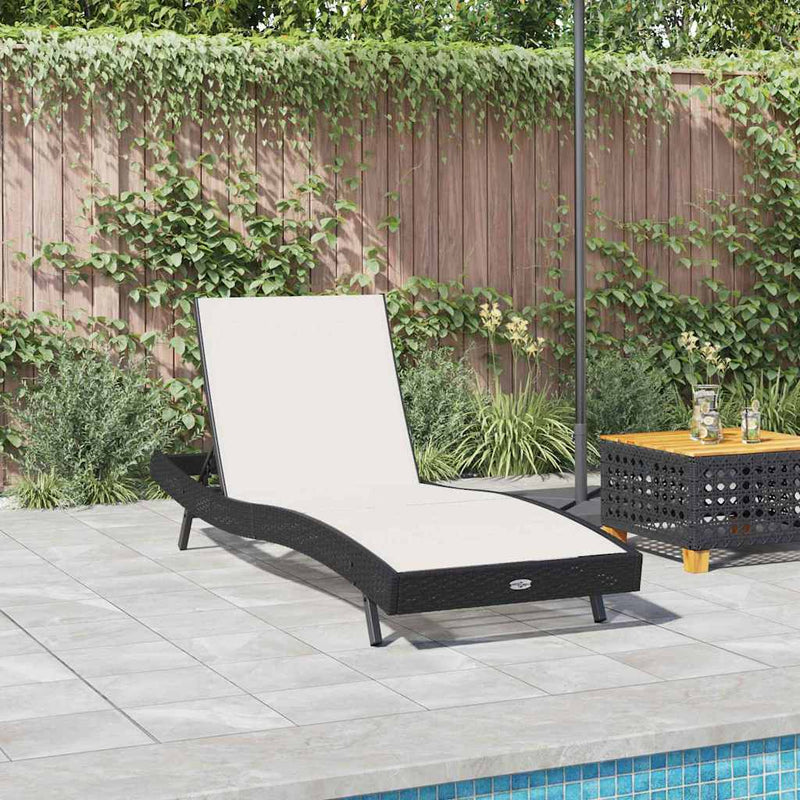 vidaXL Napozó Fekete és Fehér 70 x 197 x 82 cm Poliratán és Fém