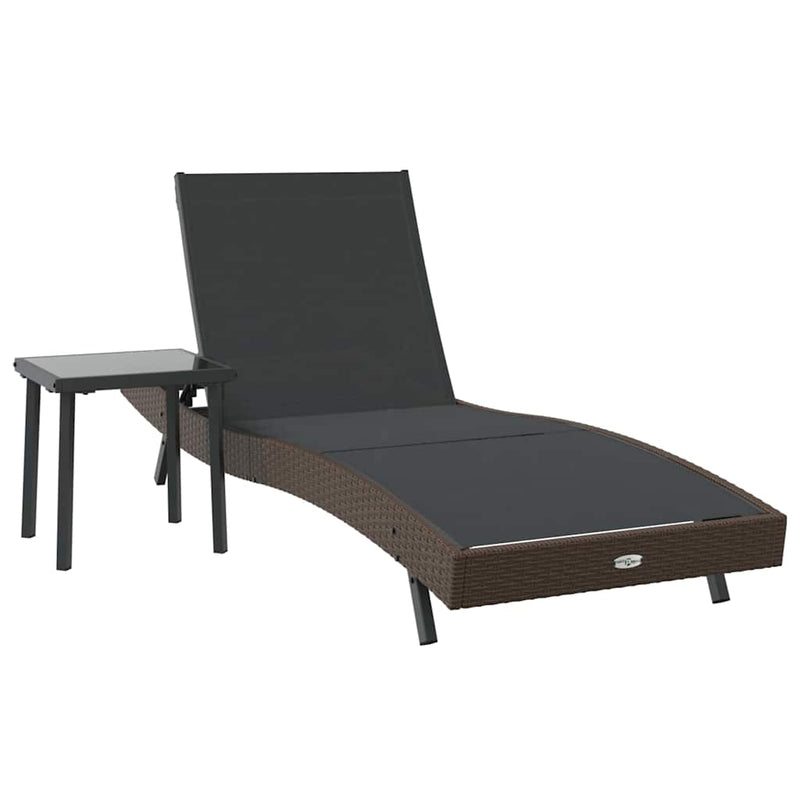 vidaXL Napozóágy asztallal 2 pcs Barna, fekete 40 x 40 x 40.5 cm