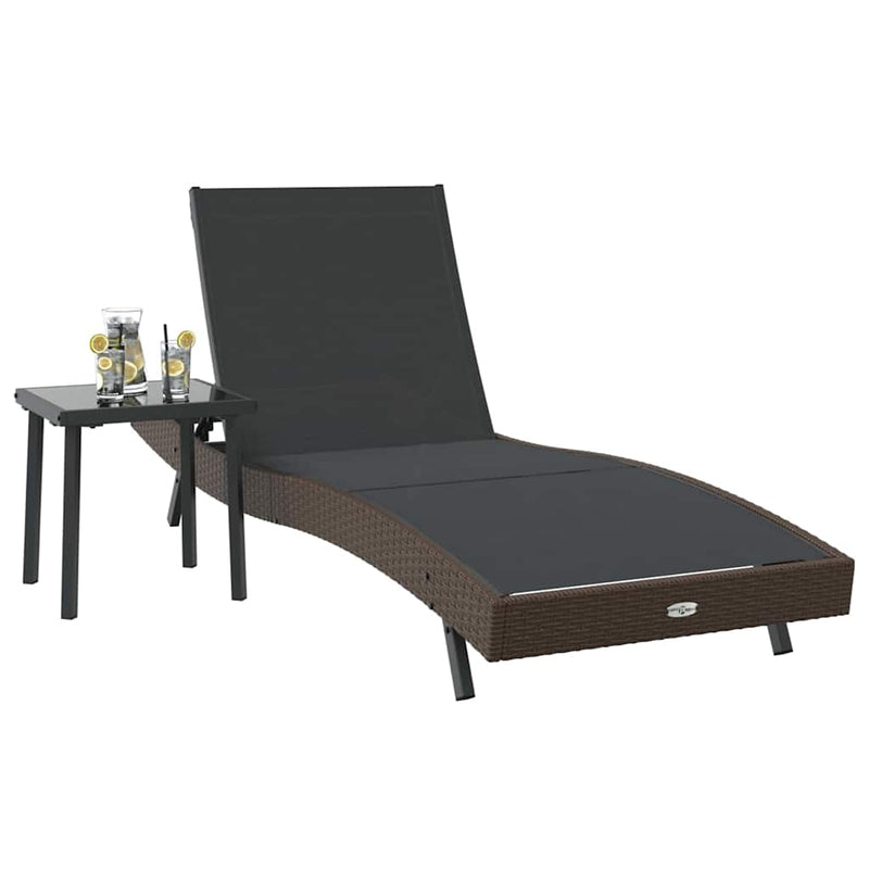 vidaXL Napozóágy asztallal 2 pcs Barna, fekete 40 x 40 x 40.5 cm