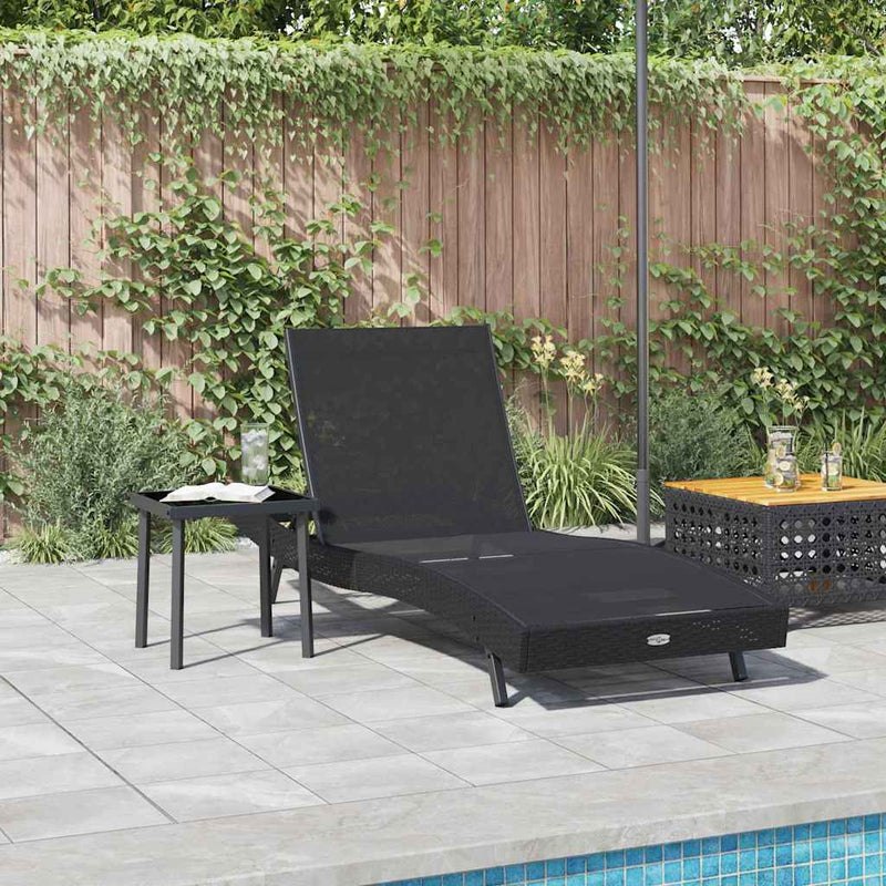 vidaXL Napozóágy asztallal 2 pcs Fekete 40 x 40 x 40.5 cm polirattan