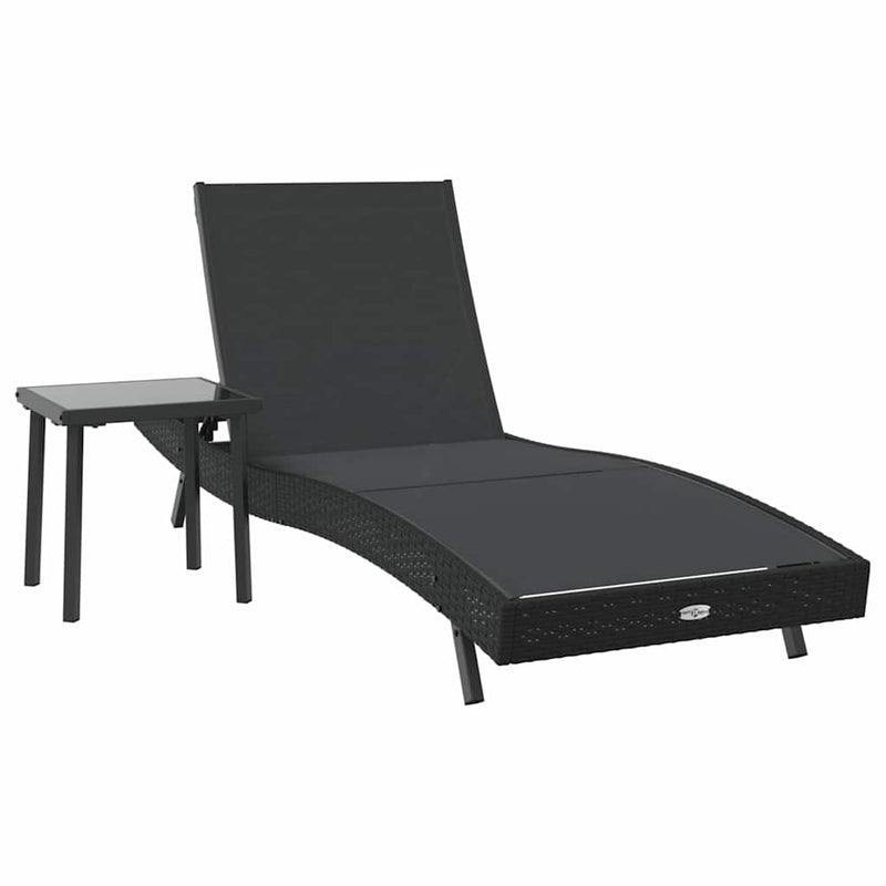 vidaXL Napozóágy asztallal 2 pcs Fekete 40 x 40 x 40.5 cm polirattan