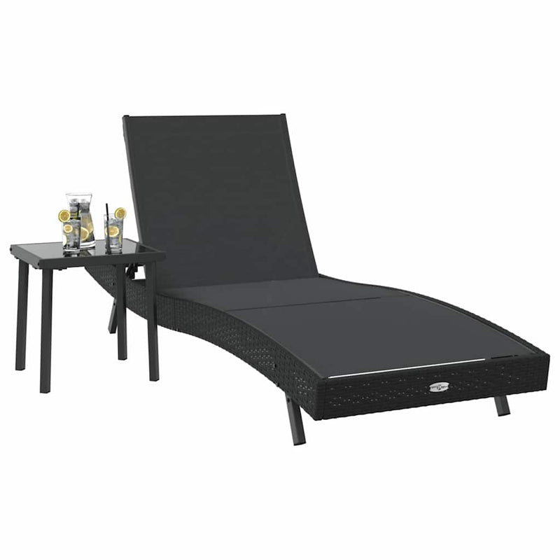 vidaXL Napozóágy asztallal 2 pcs Fekete 40 x 40 x 40.5 cm polirattan