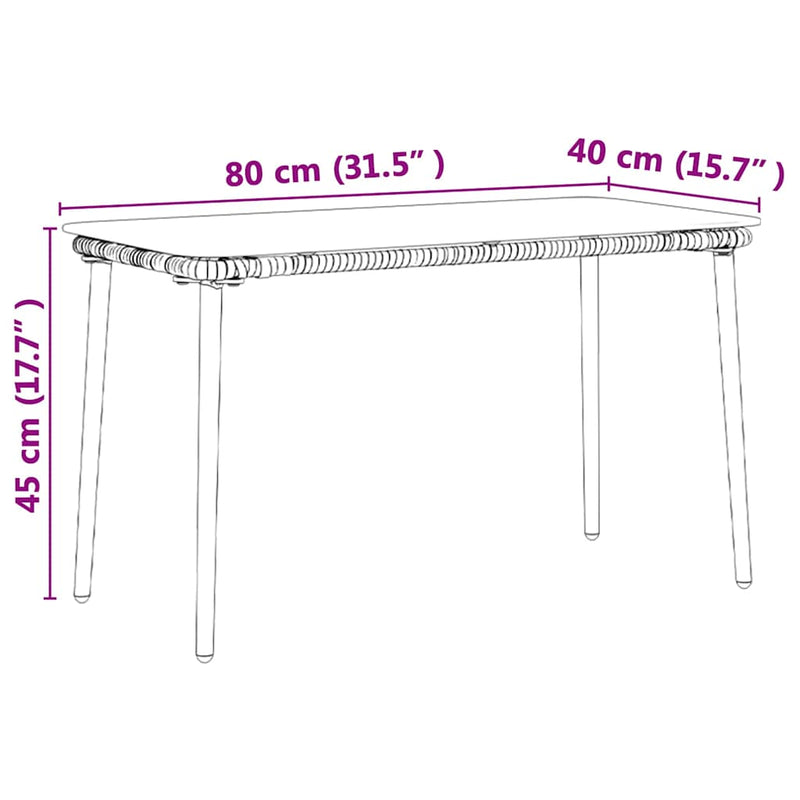 vidaXL Kerti Asztal Természetes 80 x 40 x 45.5 cm Poli rattan