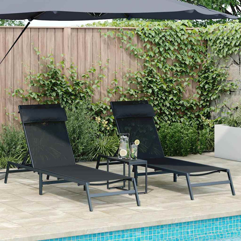 vidaXL Napozóágyak asztallal 3 pcs Fekete és antracit 197 x 54 x 86 cm
