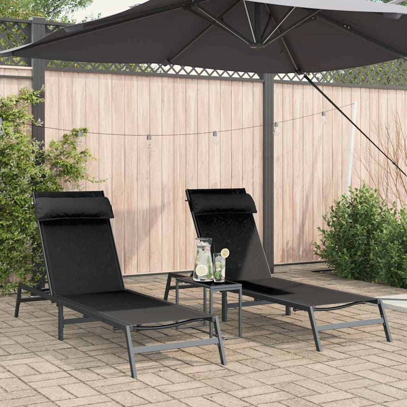 vidaXL Napozóágyak asztallal 3 pcs Fekete és antracit 197 x 54 x 86 cm