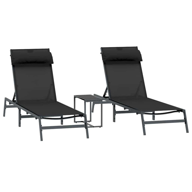vidaXL Napozóágyak asztallal 3 pcs Fekete és antracit 197 x 54 x 86 cm