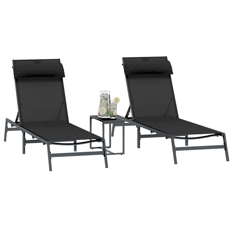 vidaXL Napozóágyak asztallal 3 pcs Fekete és antracit 197 x 54 x 86 cm