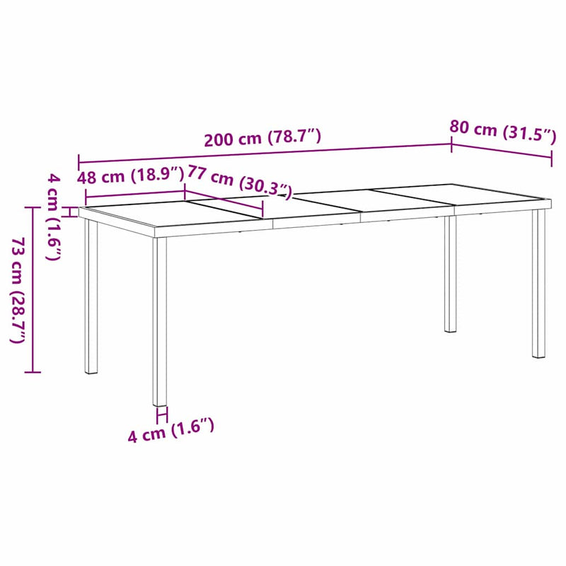 vidaXL Kerti Asztal Fekete 200 x 80 x 73 cm Tömör tíkfa