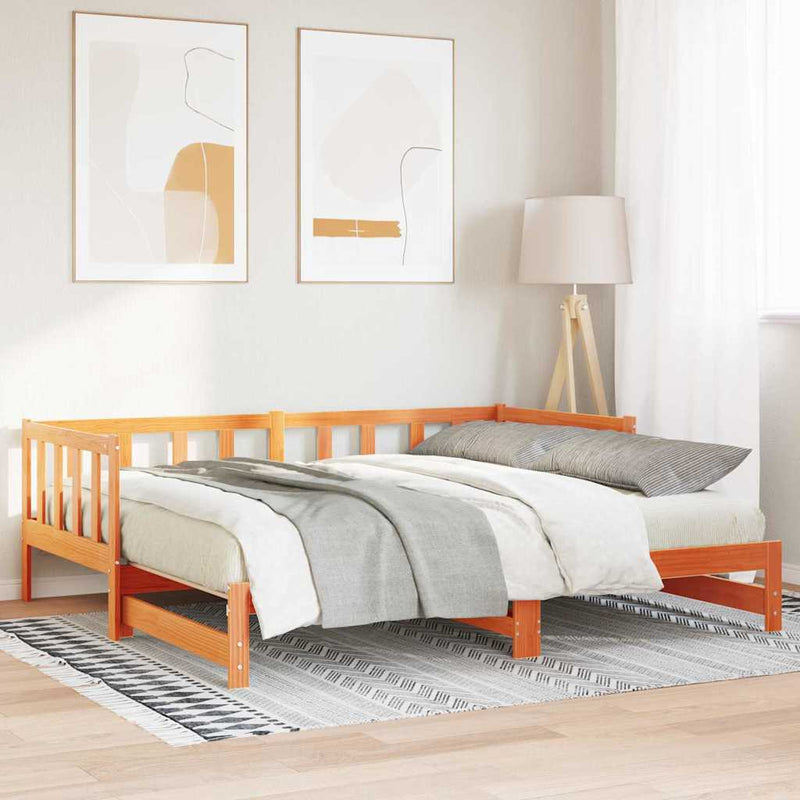 vidaXL Nappali ágy kihúzható ágyneműtartóval Viaszbarna 90 x 200 cm