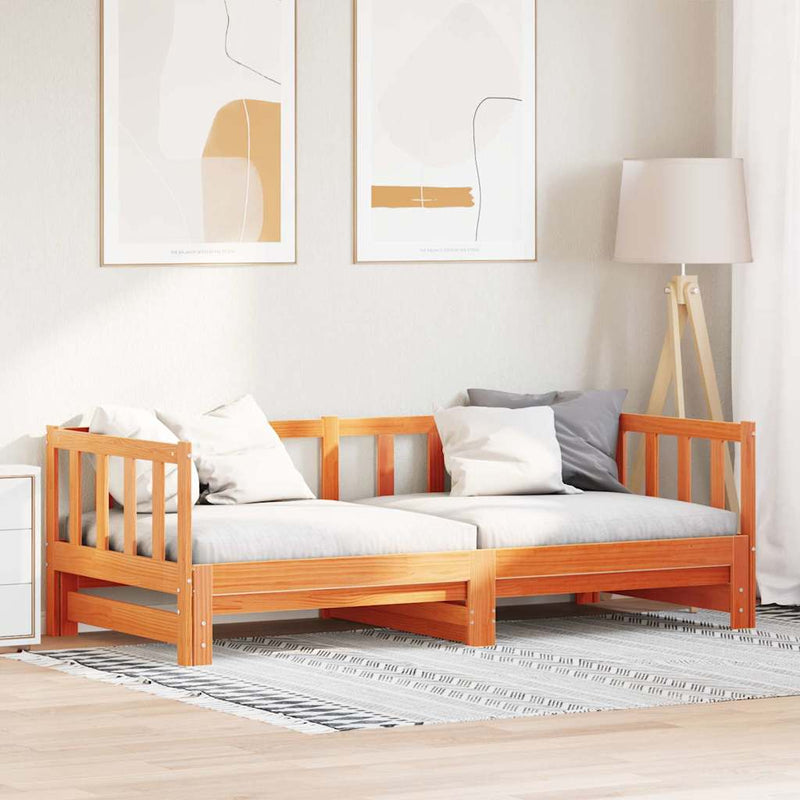 vidaXL Nappali ágy kihúzható ágyneműtartóval Viaszbarna 90 x 200 cm
