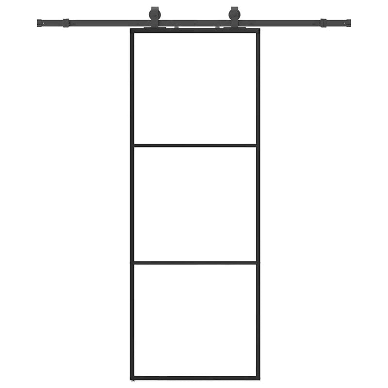 vidaXL fekete ESG üveg tolóajtó fémszerelvény-szettel 76x205 cm